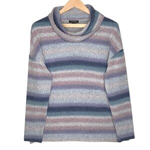 Tribal Striped Cowl Neck Sweater M Drop Shoulder Relaxed Comfy Soft Brushed Knit